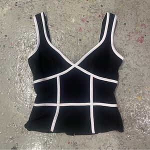 Cache Y2K Corset Tank Top Black White Contrast Panel Going Out Top